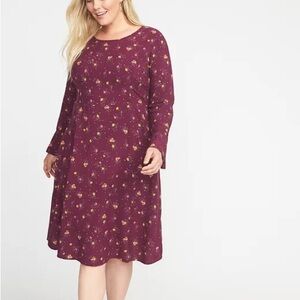 Old Navy Plum Floral Fit & Flare Flute-Sleeve Plus-Size Dress